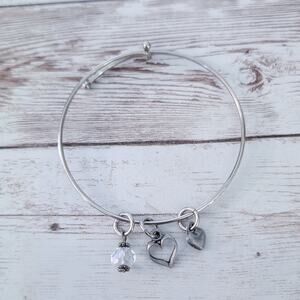 Silver Tone Charm Bracelet - Heart Charm - Tarnished Charms